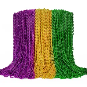 100PCS Mardi Gras Beads, Green Purple Gold Metallic Mardi Gras Beads Necklaces Accessories Bulk, Mardi Gras Carnival Beads Necklace Accessories for Parade Throws Party Decorations Supplies Favors