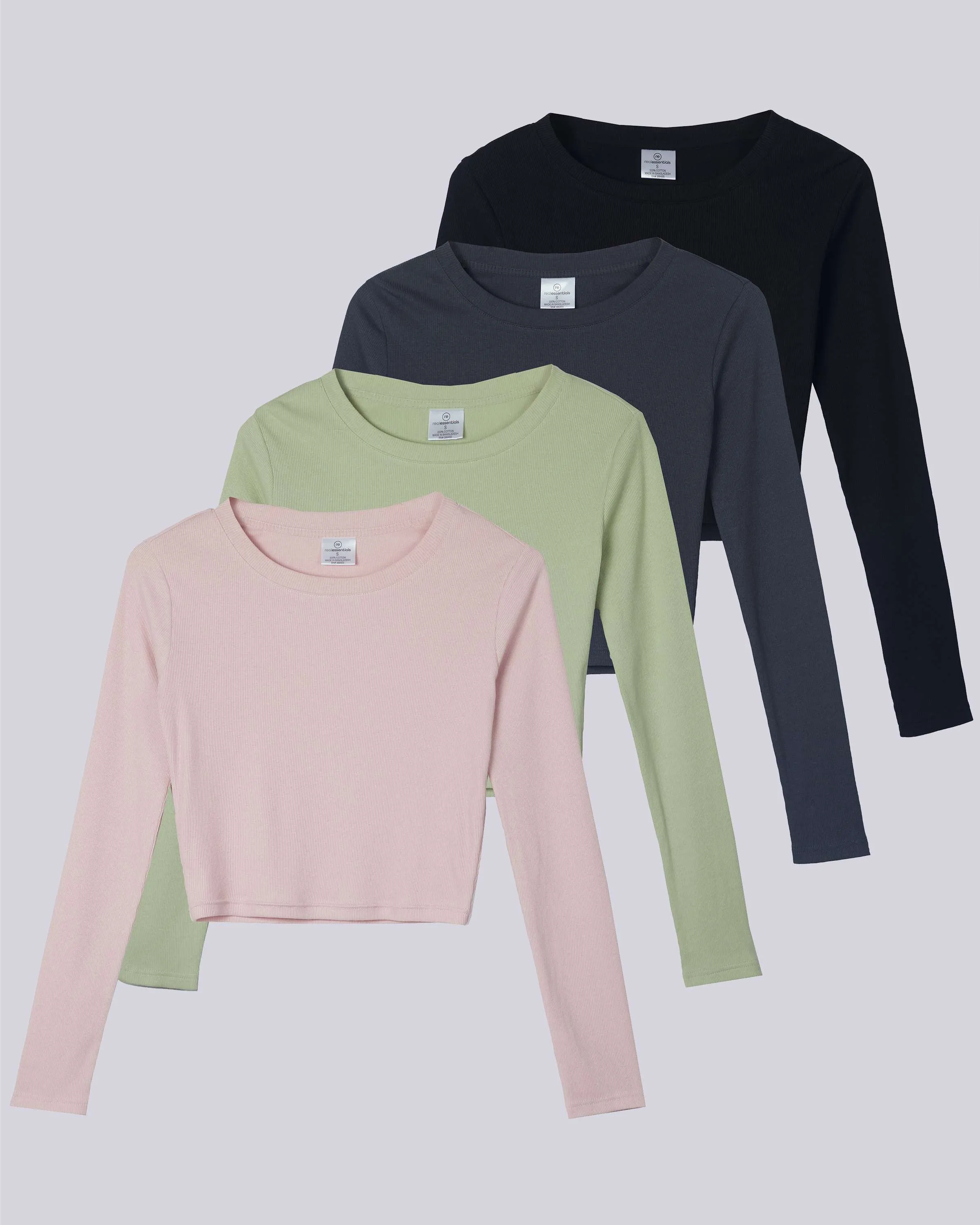 4 Pack: Women's Long Sleeve Ribbed Knit Crop Top (Available in Plus Size)