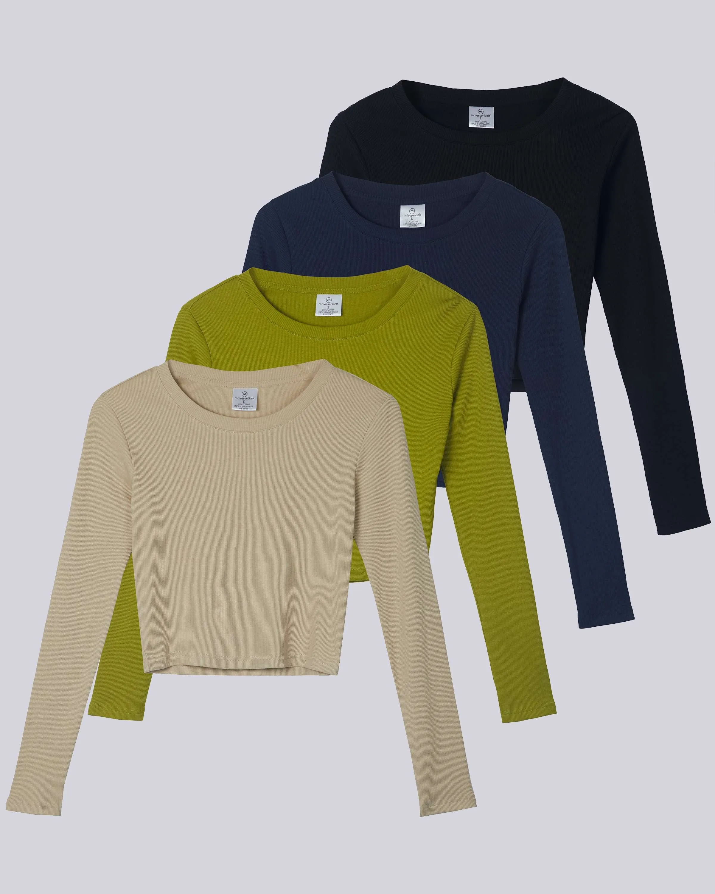 4 Pack: Women's Long Sleeve Ribbed Knit Crop Top (Available in Plus Size)