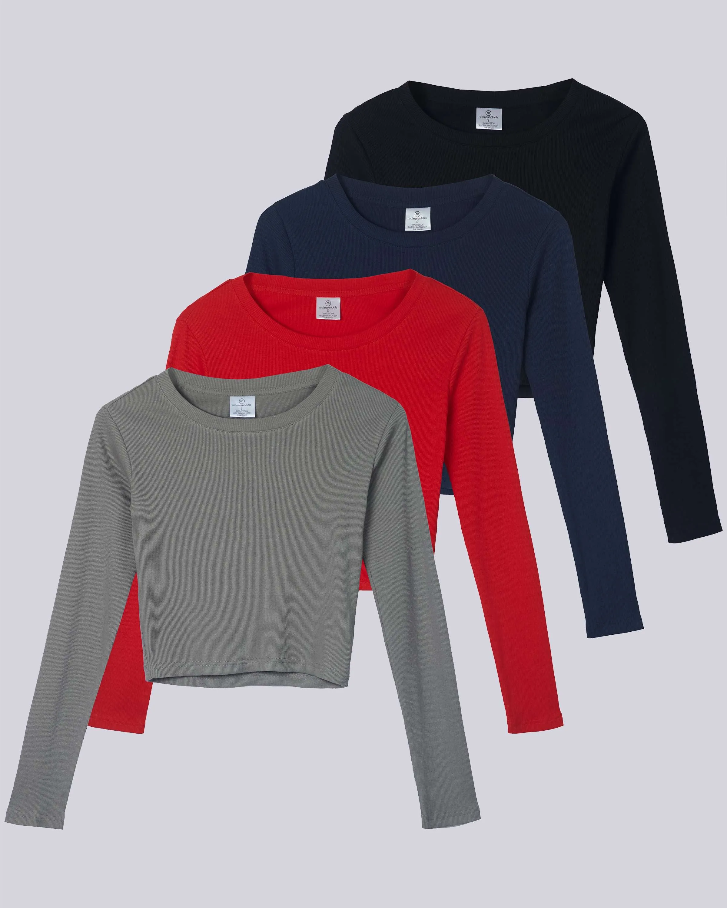 4 Pack: Women's Long Sleeve Ribbed Knit Crop Top (Available in Plus Size)