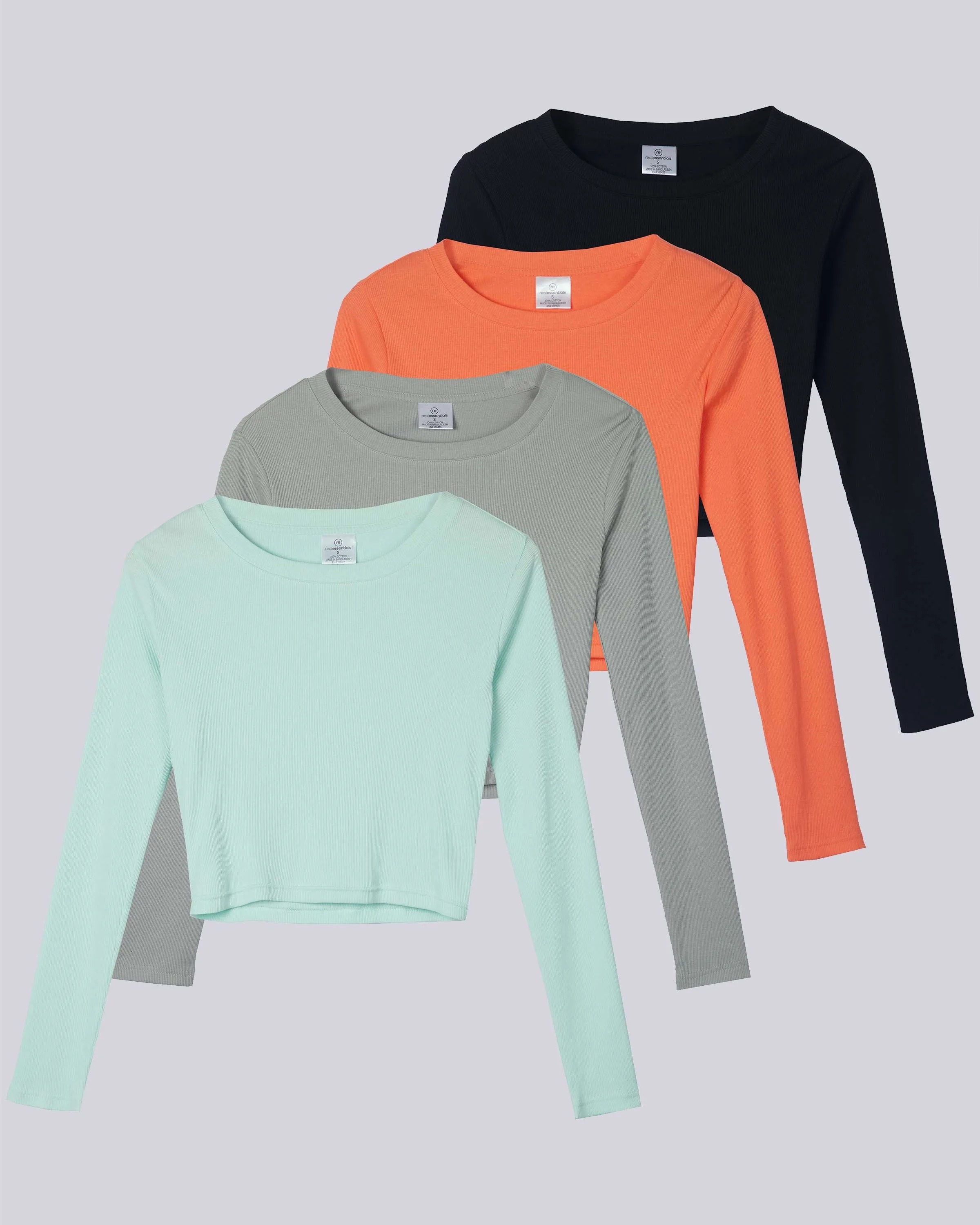 4 Pack: Women's Long Sleeve Ribbed Knit Crop Top (Available in Plus Size)