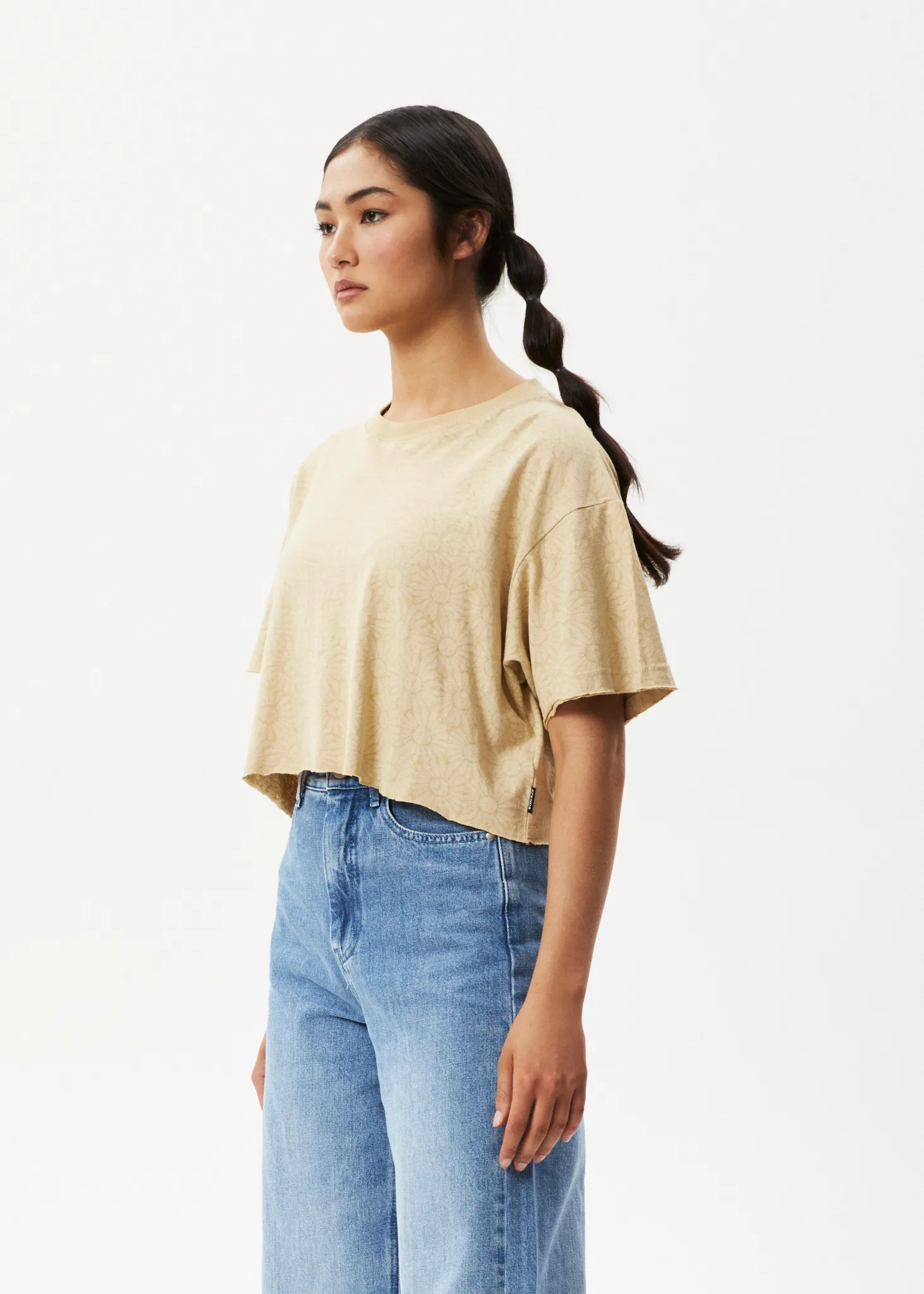 AFENDS Womens Dandy Slay - Floral Cropped T-Shirt - Camel