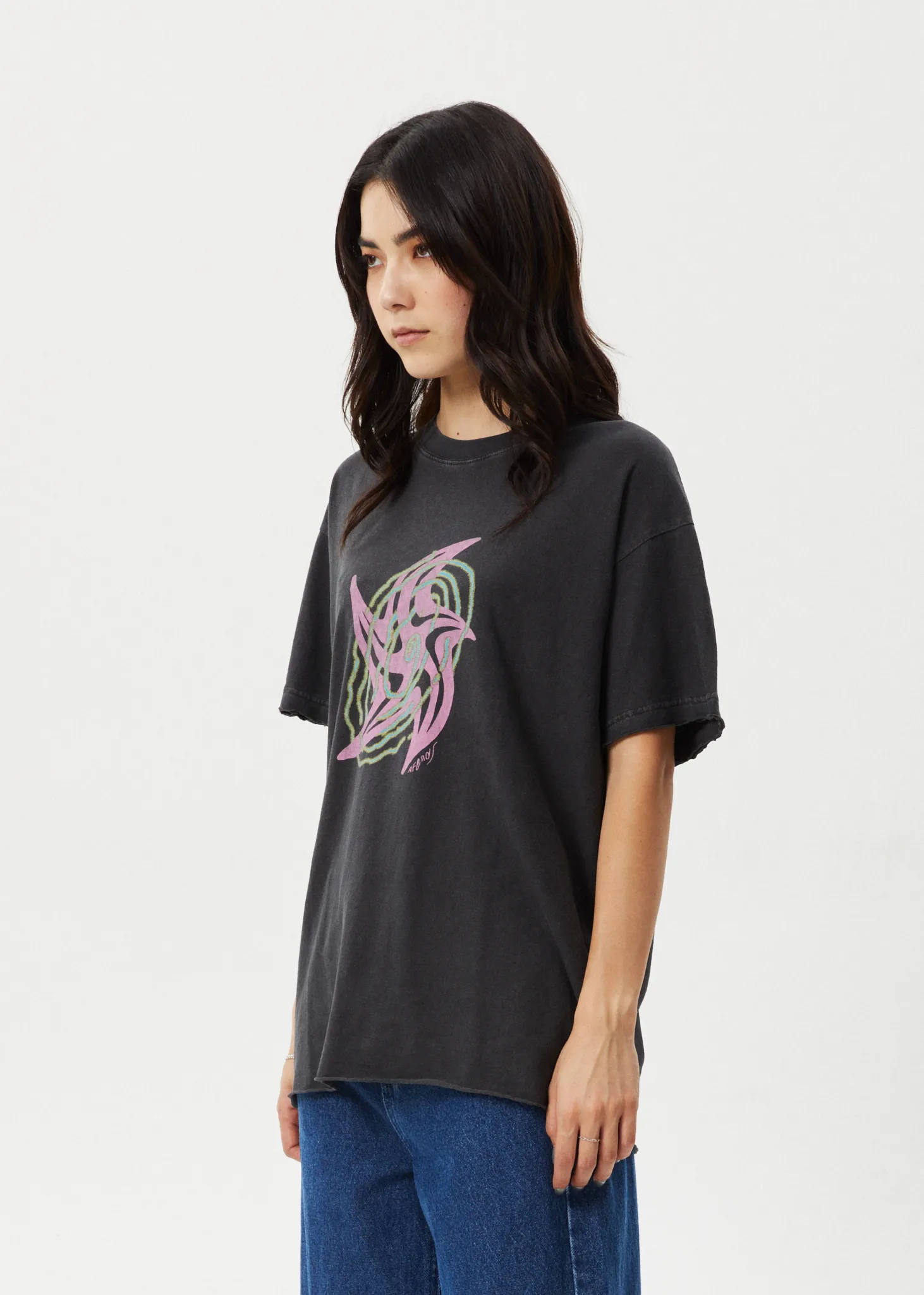 AFENDS Womens Gravity - Oversized Tee - Stone Black