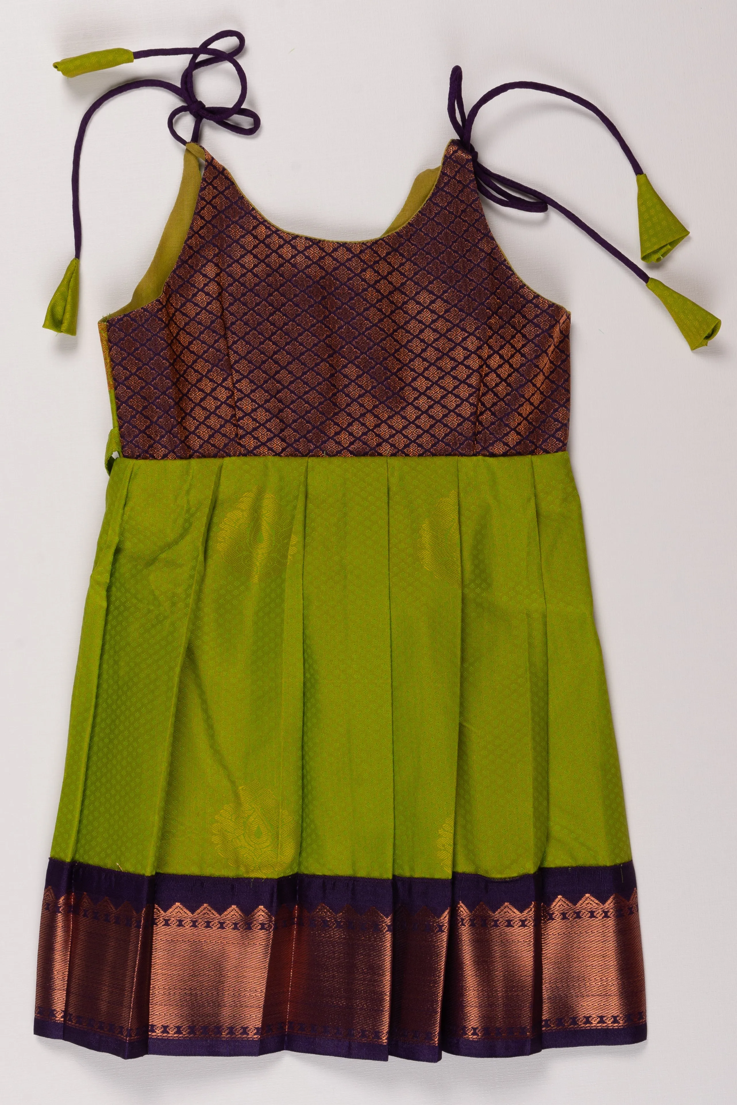 Citrus Charm Green Brocade Silk TieUp Frock - Vibrant Elegance