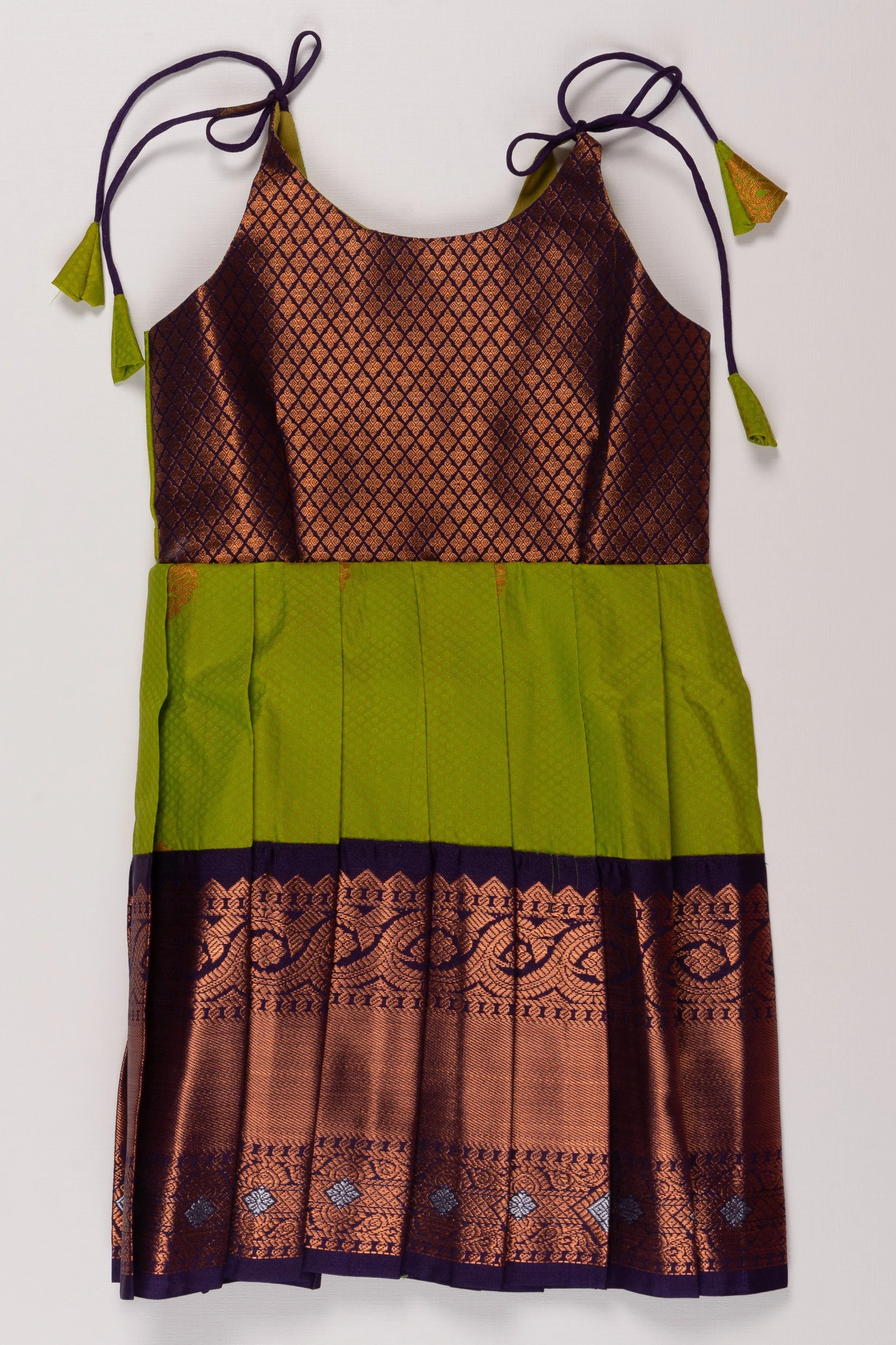 Citrus Charm Green Brocade Silk TieUp Frock - Vibrant Elegance