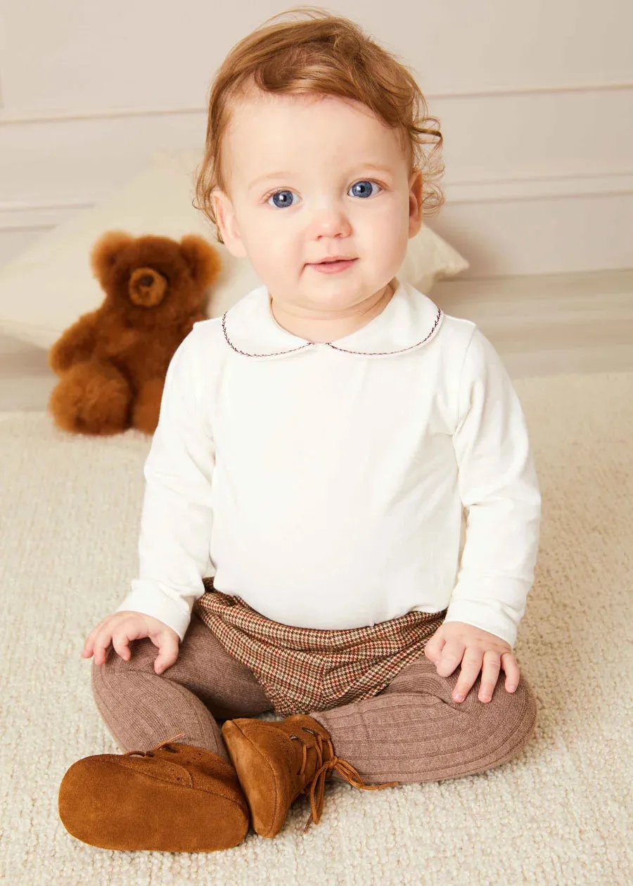 Embroidered Peter Pan Collar Long Sleeve Bodysuit in Burgundy (1mth-3yrs)