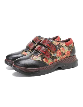 Hand-painted Double Velcro Front Vintage Floral Shoes