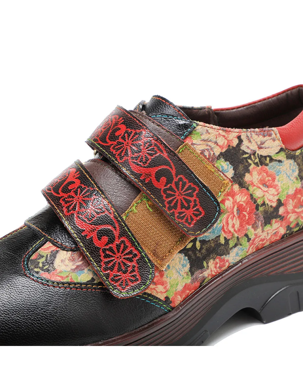 Hand-painted Double Velcro Front Vintage Floral Shoes