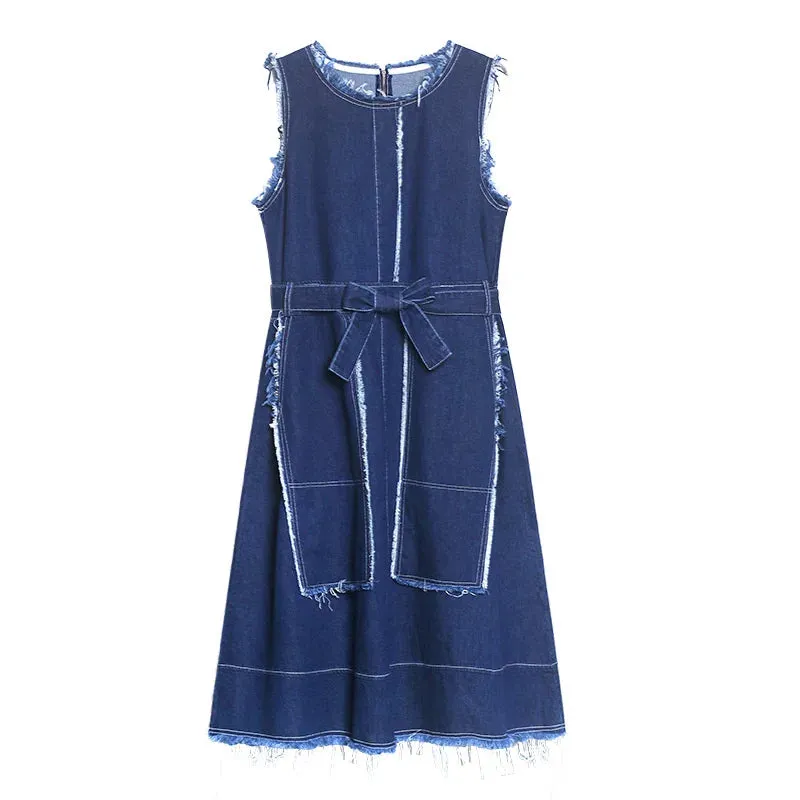 HEYFANCYSTYLE Oversized Vintage Denim Sleeveless Dress