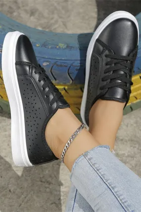 Women Shoes Black PU Leather Sneakers