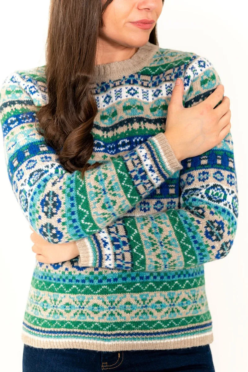 Womens Drumtochty fair isle jumper - Blue Green