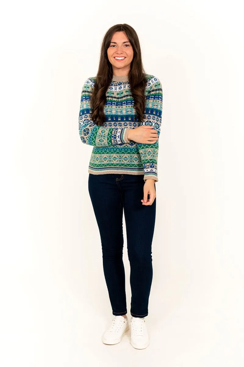 Womens Drumtochty fair isle jumper - Blue Green