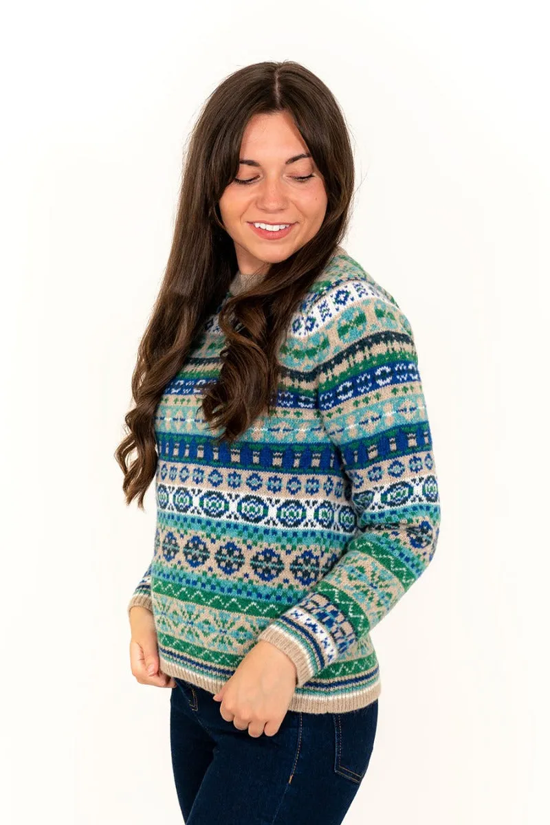 Womens Drumtochty fair isle jumper - Blue Green